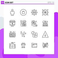 Set of 16 Commercial Outlines pack for commerce computer development online element Editable Vector Design Elements