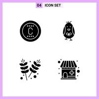 4 Icons in Solid Style Glyph Symbols on White Background Creative Vector Signs for Web mobile and Print Creative Black Icon vector background