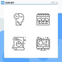 Modern 4 Line style icons Outline Symbols for general use Creative Line Icon Sign Isolated on White Background 4 Icons Pack Creative Black Icon vector background