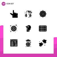 9 Creative Icons Modern Signs and Symbols of head brian ship mind social Editable Vector Design Elements