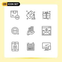 Universal Icon Symbols Group of 9 Modern Outlines of architecture remove fill less thing Editable Vector Design Elements