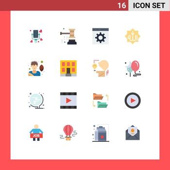 conjunto de pictogramas de 16 colores planos simples de marca de caligrafía programación islam de san valentín paquete editable de elementos creativos de diseño de vectores