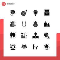 Pack of 16 Modern Solid Glyphs Signs and Symbols for Web Print Media such as living area city sweep building reward Editable Vector Design Elements