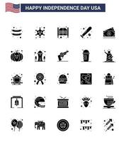 25 Creative USA Icons Modern Independence Signs and 4th July Symbols of dollar sports doors bat ball Editable USA Day Vector Design Elements