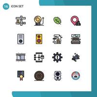 Pack of 16 creative Flat Color Filled Lines of hardware devices nature desktop hotel Editable Creative Vector Design Elements