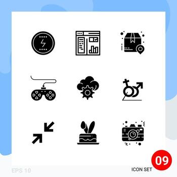 conjunto de 9 iconos de interfaz de usuario modernos signos de símbolos para dispositivo de joystick controlador web colocar elementos de diseño vectorial editables vector
