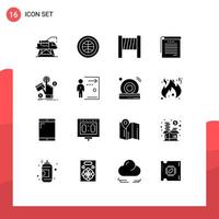 Set of 16 Vector Solid Glyphs on Grid for pay ppc web student notes notes Editable Vector Design Elements