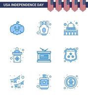 Pack of 9 creative USA Independence Day related Blues of independece drum madison sign election Editable USA Day Vector Design Elements