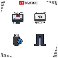 Universal Icon Symbols Group of 4 Modern Filledline Flat Colors of analysis hardware monitor pc stick Editable Vector Design Elements