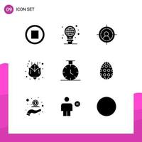 9 Thematic Vector Solid Glyphs and Editable Symbols of easter egg decoration aim time tulip Editable Vector Design Elements