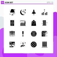 16 User Interface Solid Glyph Pack of modern Signs and Symbols of optimization engine spaceship money cash Editable Vector Design Elements