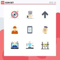 9 Thematic Vector Flat Colors and Editable Symbols of mobile firefighter hand fire upload Editable Vector Design Elements