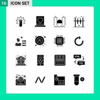 Pack of 16 Solid Style Icon Set Glyph Symbols for print Creative Signs Isolated on White Background 16 Icon Set vector