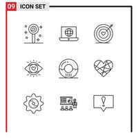 Modern Set of 9 Outlines and symbols such as donut light target education eye Editable Vector Design Elements