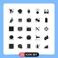 Pictogram Set of 25 Simple Solid Glyphs of glasses signal cloud connection power Editable Vector Design Elements