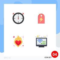 Modern Set of 4 Flat Icons Pictograph of stopwatch romance sign fire internet Editable Vector Design Elements