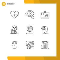 9 Creative Icons Modern Signs and Symbols of globe kill card game death Editable Vector Design Elements