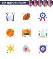 Set of 9 Modern Flats pack on USA Independence Day bar football american ball ball sign Editable USA Day Vector Design Elements
