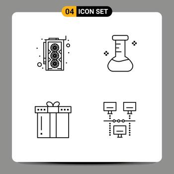 4 Thematic Vector Filledline Flat Colors and Editable Symbols of computer present chemical dinner connection Editable Vector Design Elements