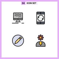 conjunto de 4 iconos de interfaz de usuario modernos signos de símbolos para dispositivos de flecha de lápiz de computadora llaman elementos de diseño vectorial editables vector