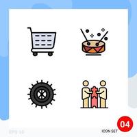 Group of 4 Filledline Flat Colors Signs and Symbols for ecommerce wheel drum party business Editable Vector Design Elements