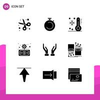 Group of 9 Modern Solid Glyphs Set for finance business timer vacation summer Editable Vector Design Elements