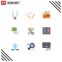 Pack of 9 creative Flat Colors of costs laptop eid find sign board Editable Vector Design Elements