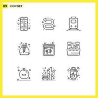 9 iconos creativos, signos y símbolos modernos de navegador de sonido, aroma ferroviario, fragancia, elementos de diseño vectorial editables vector