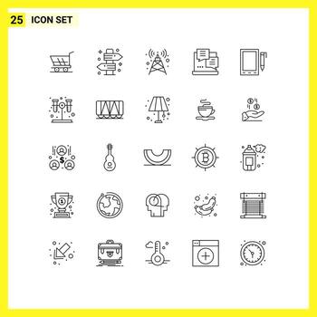 paquete de 25 líneas modernas, signos y símbolos para medios de impresión web, como el desarrollo de scripts de viajes web celulares, elementos de diseño de vectores editables