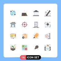 Group of 16 Flat Colors Signs and Symbols for building gym columns game ball Editable Pack of Creative Vector Design Elements