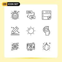 9 Creative Icons Modern Signs and Symbols of summer stationery database sketch draw Editable Vector Design Elements