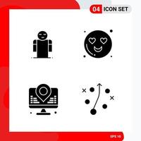 Creative Set of 4 Universal Glyph Icons isolated on White Background vector