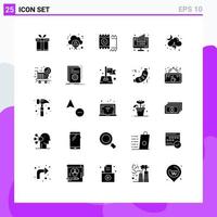 Pictogram Set of 25 Simple Solid Glyphs of cloud monitor condom computer graph Editable Vector Design Elements