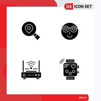 Modern Set of 4 Solid Glyphs Pictograph of research router location love network Editable Vector Design Elements