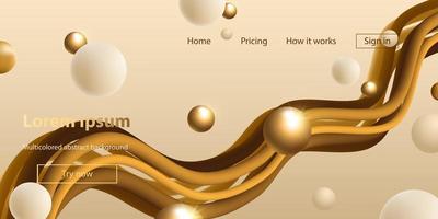 Futuristic abstract background. 3d illustration of liquid form. Abstract landing page template.Gold and white balloons. Website concept. Vector illustration