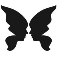 Two butterfly wings with female faces. Vector illustration