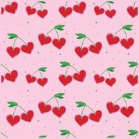 Seamless heart pattern in y2k style. Seamless vector red hearts on twigs like 2000s style cherry on pink background for fabric or paper print.