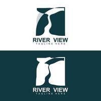 River Logo Design, River Creek Vector, Riverside Illustration With A Combination Of Mountains And Nature, Product Brand vector