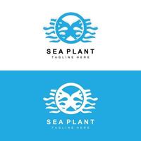 logotipo de algas marinas, diseño de vectores de plantas marinas, comestibles y protección de la naturaleza