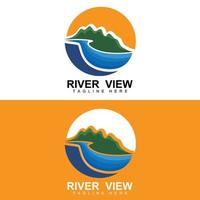 River Logo Design, River Creek Vector, Riverside Illustration With A Combination Of Mountains And Nature, Product Brand vector