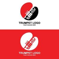 diseño de logotipo de trompeta, generar melodía, ilustración de boceto de vector de instrumento musical