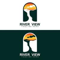 River Logo Design, River Creek Vector, Riverside Illustration With A Combination Of Mountains And Nature, Product Brand vector