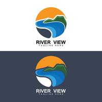 River Logo Design, River Creek Vector, Riverside Illustration With A Combination Of Mountains And Nature, Product Brand vector