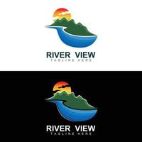 River Logo Design, River Creek Vector, Riverside Illustration With A Combination Of Mountains And Nature, Product Brand vector