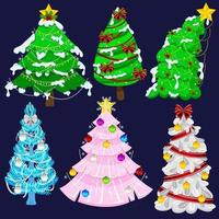 christmas tree vector set with snow artificial christmas tree spruce tree holiday season night time