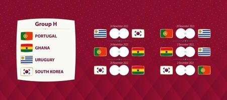 Football international tournament Group H matches, national soccer team schedule matches for 2022 competition. vector