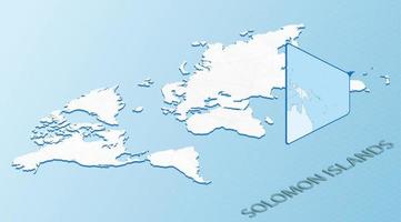 mapa mundial en estilo isométrico con mapa detallado de las islas salomón. mapa de las islas salomón azul claro con mapa del mundo abstracto. vector