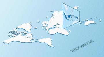 mapa mundial en estilo isométrico con mapa detallado de indonesia. mapa azul claro de indonesia con mapa del mundo abstracto. vector