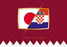 Japan vs Croatia, round of 16 icon of football competition on burgundy background. vector