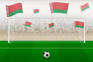 Belarus football team fans with flags of Belarus cheering on stadium, penalty kick concept in a soccer match. vector